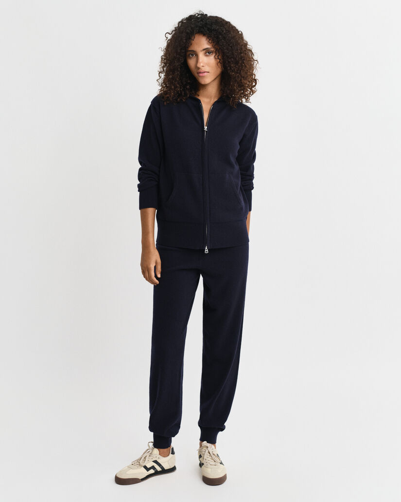 Hættetrøje af ekstra fin lammeuld med lynlås