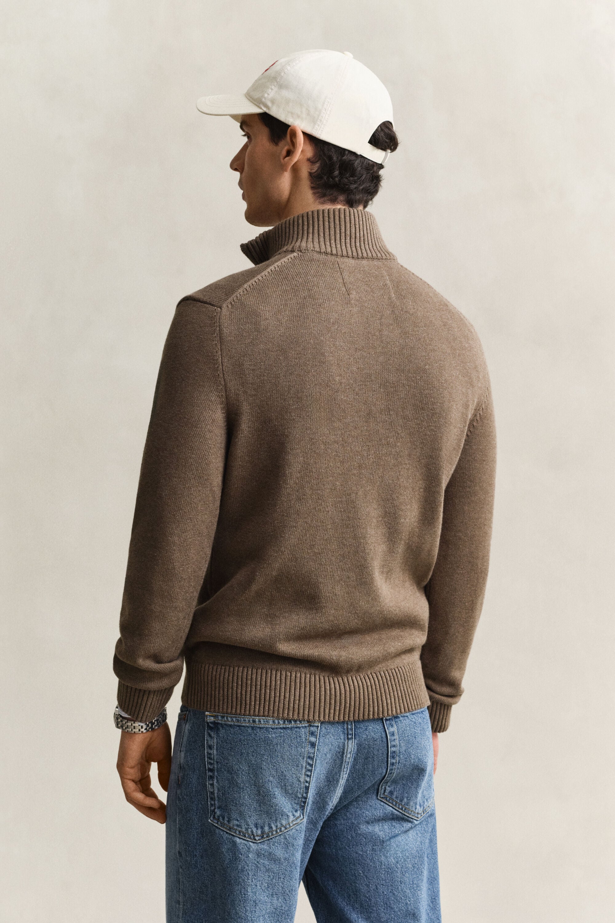 Afslappet sweater i bomuld med halv lynlås