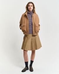 Stribet ribstrikket langærmet top med rullekrave