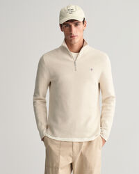 Milano-strikket sweater i bomuld med halv lynl&aring;s