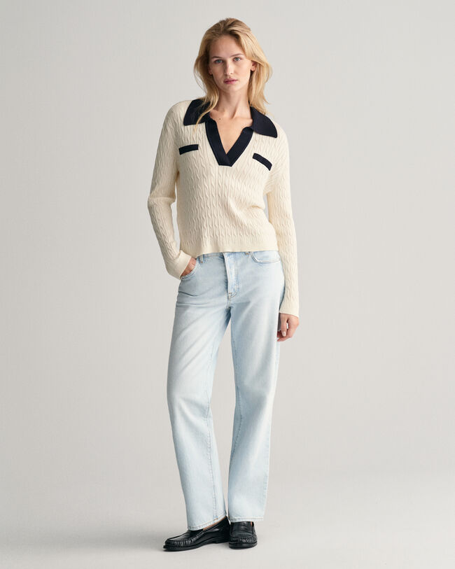 Polosweater med kabelstrik