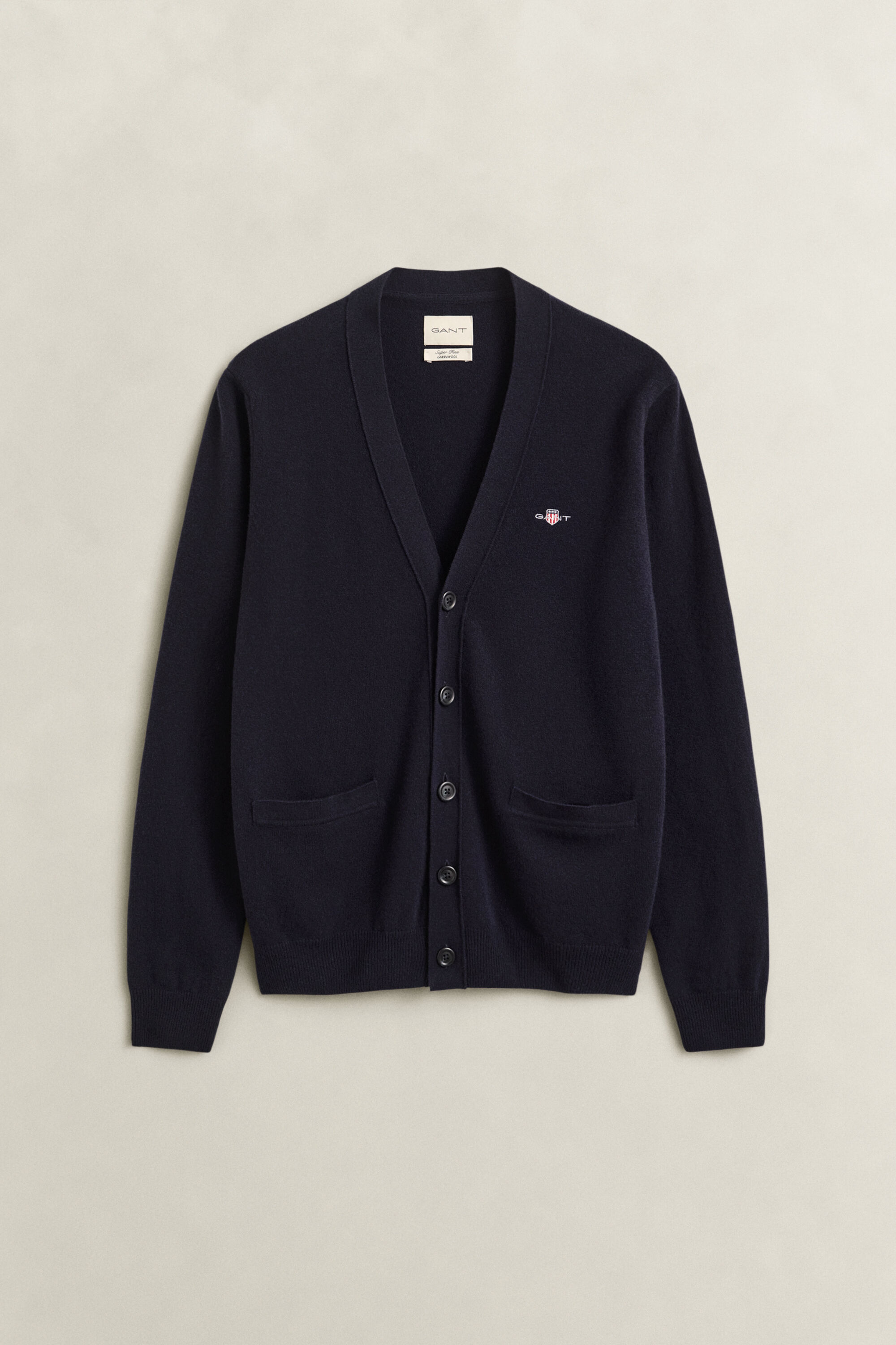 Cardigan i lammeuld med V-hals