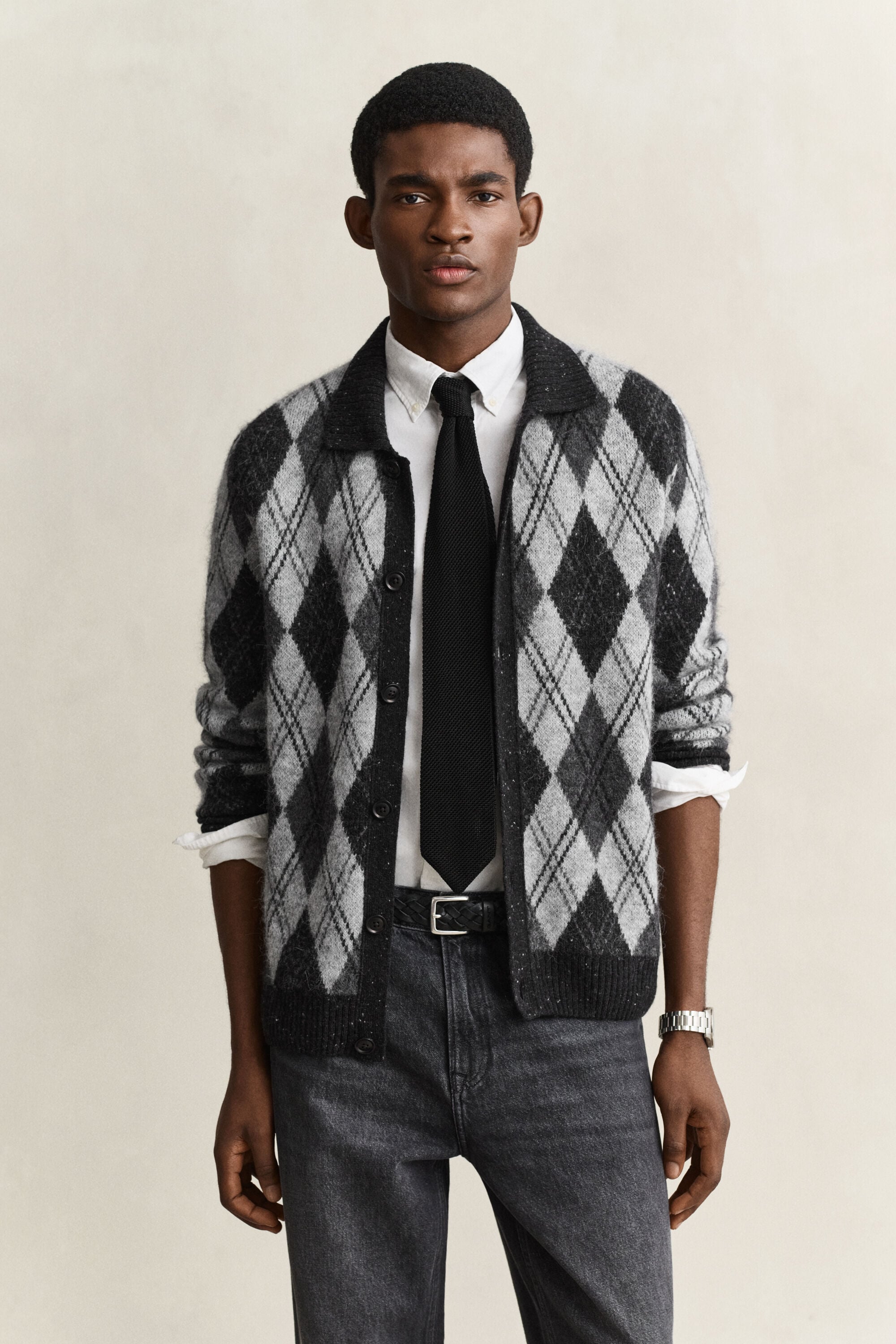 Argyle polo cardigan i en alpakauldblanding
