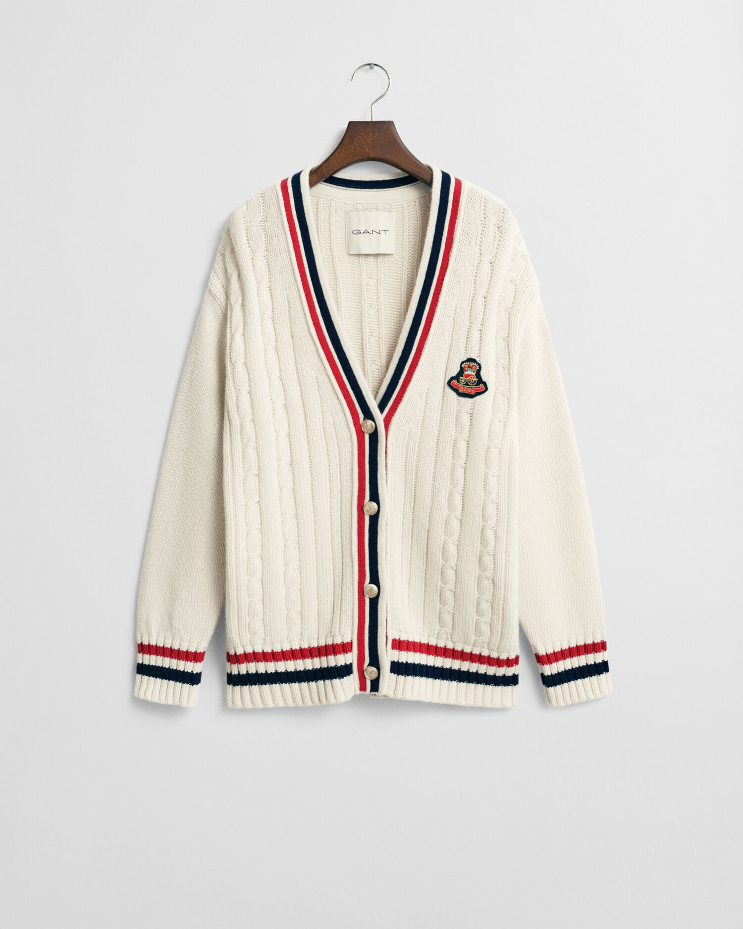 Gant Varsity kabelstrikket cardigan med V-hals