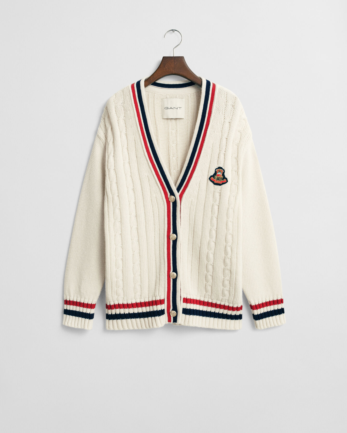 Gant Varsity kabelstrikket cardigan med V-hals