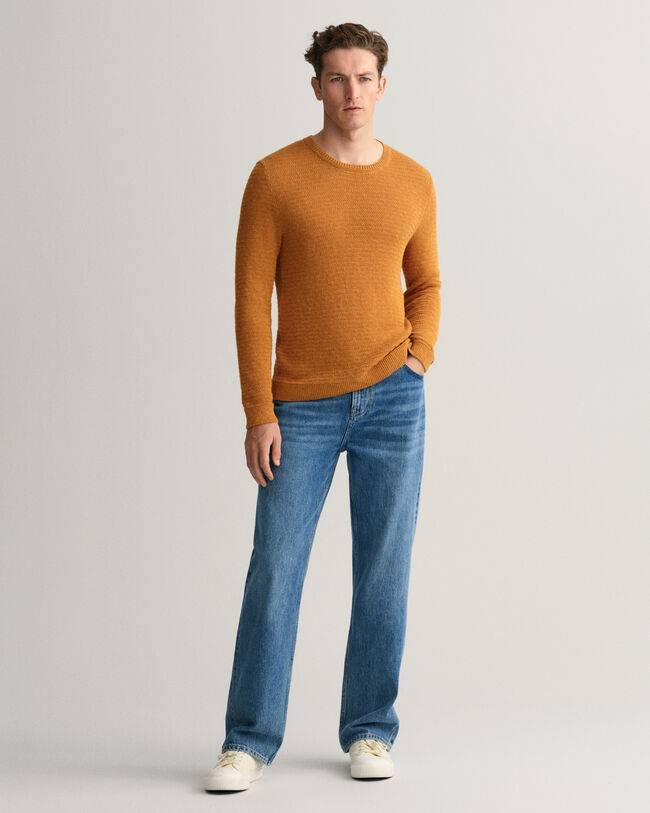 Tekstureret crewneck sweater af bomuld og h&oslash;r