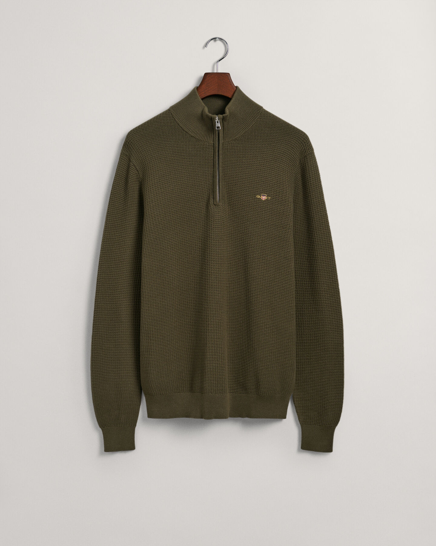 Tekstureret sweater af bomuld med halv lynl&aring;s