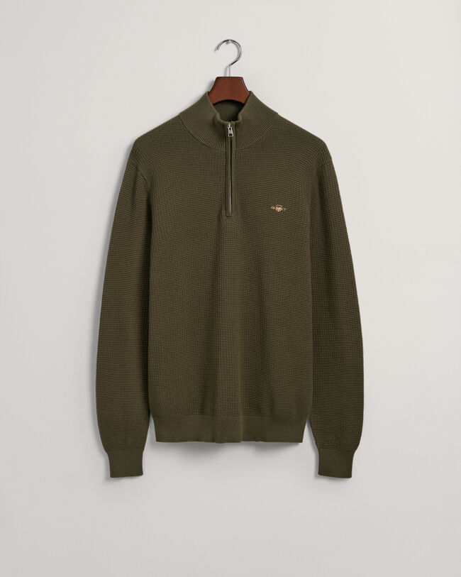 Tekstureret sweater af bomuld med halv lynl&aring;s