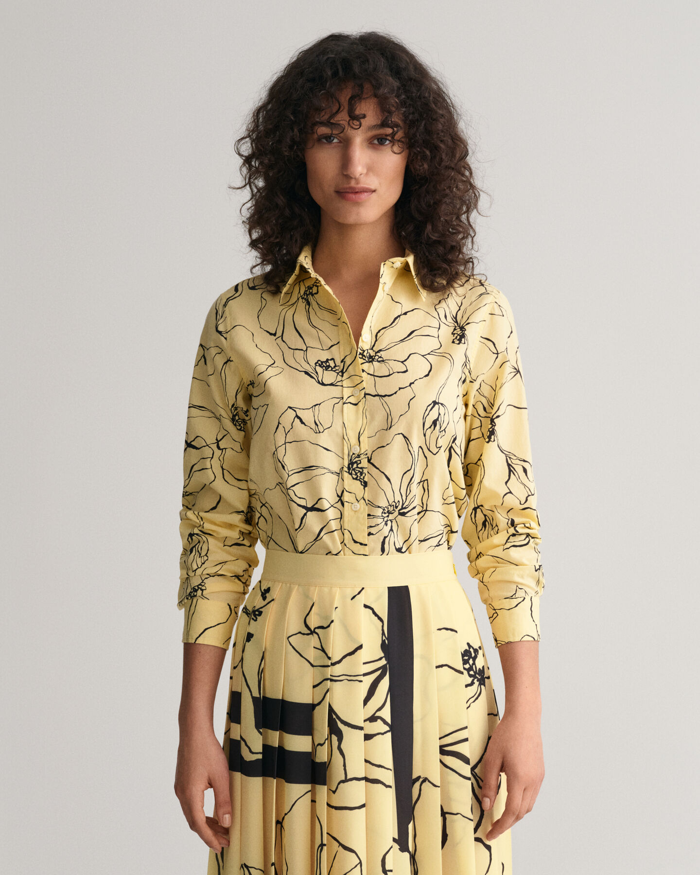 Regular fit skjorte af bomuldsvoile med Line Drawing