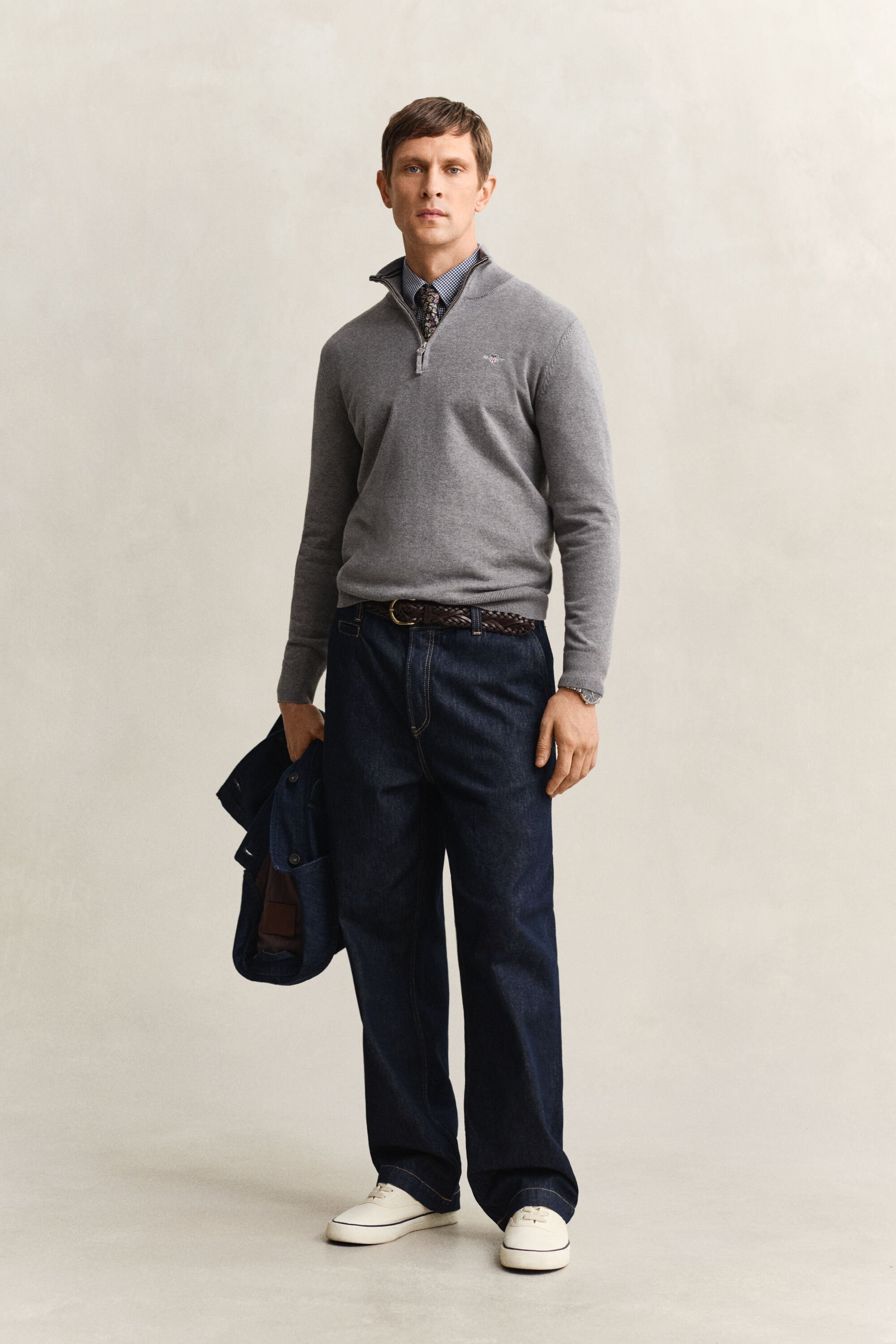 Klassiske sweater i bomuld med halv lynlås