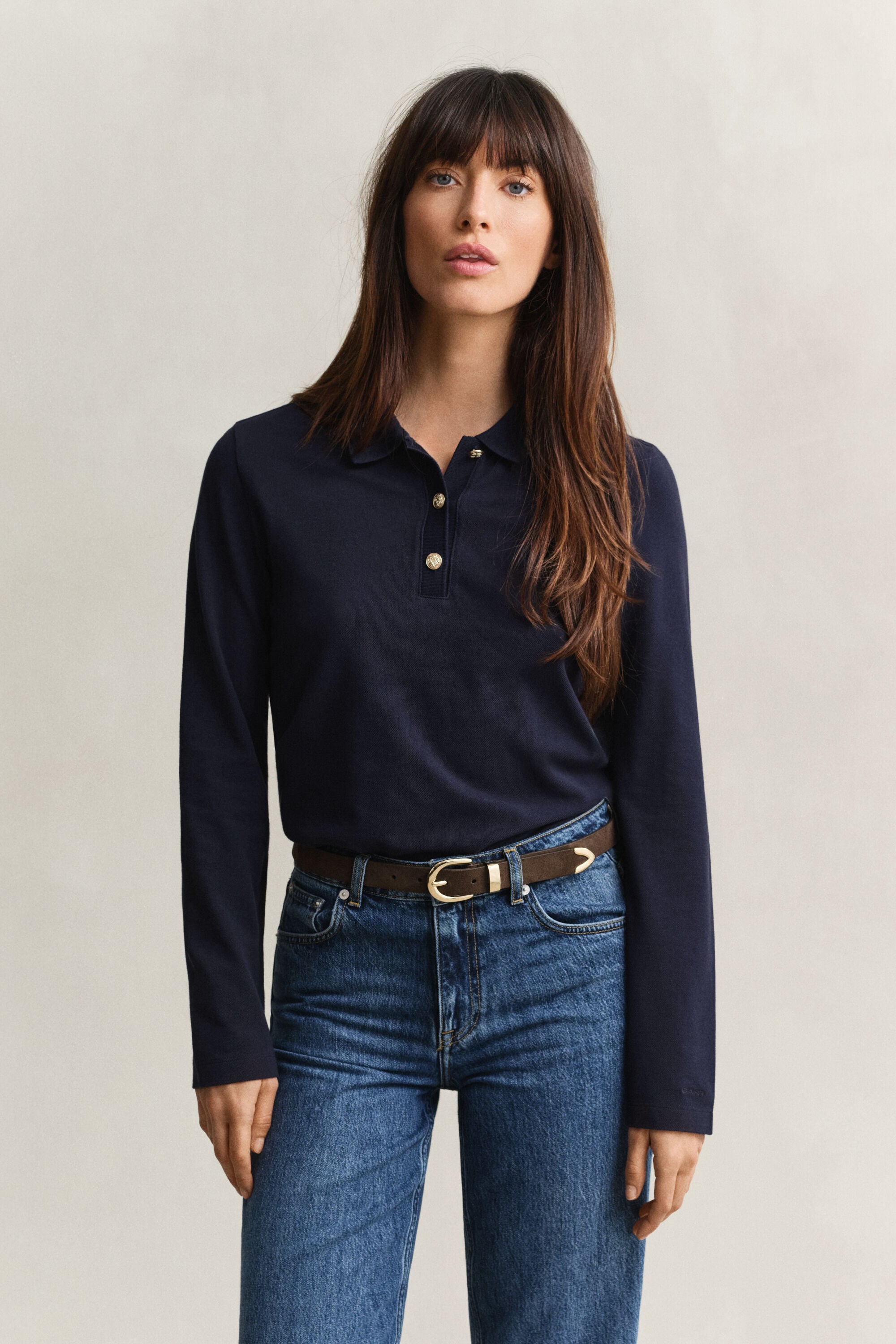 Langærmet piqué polo-top