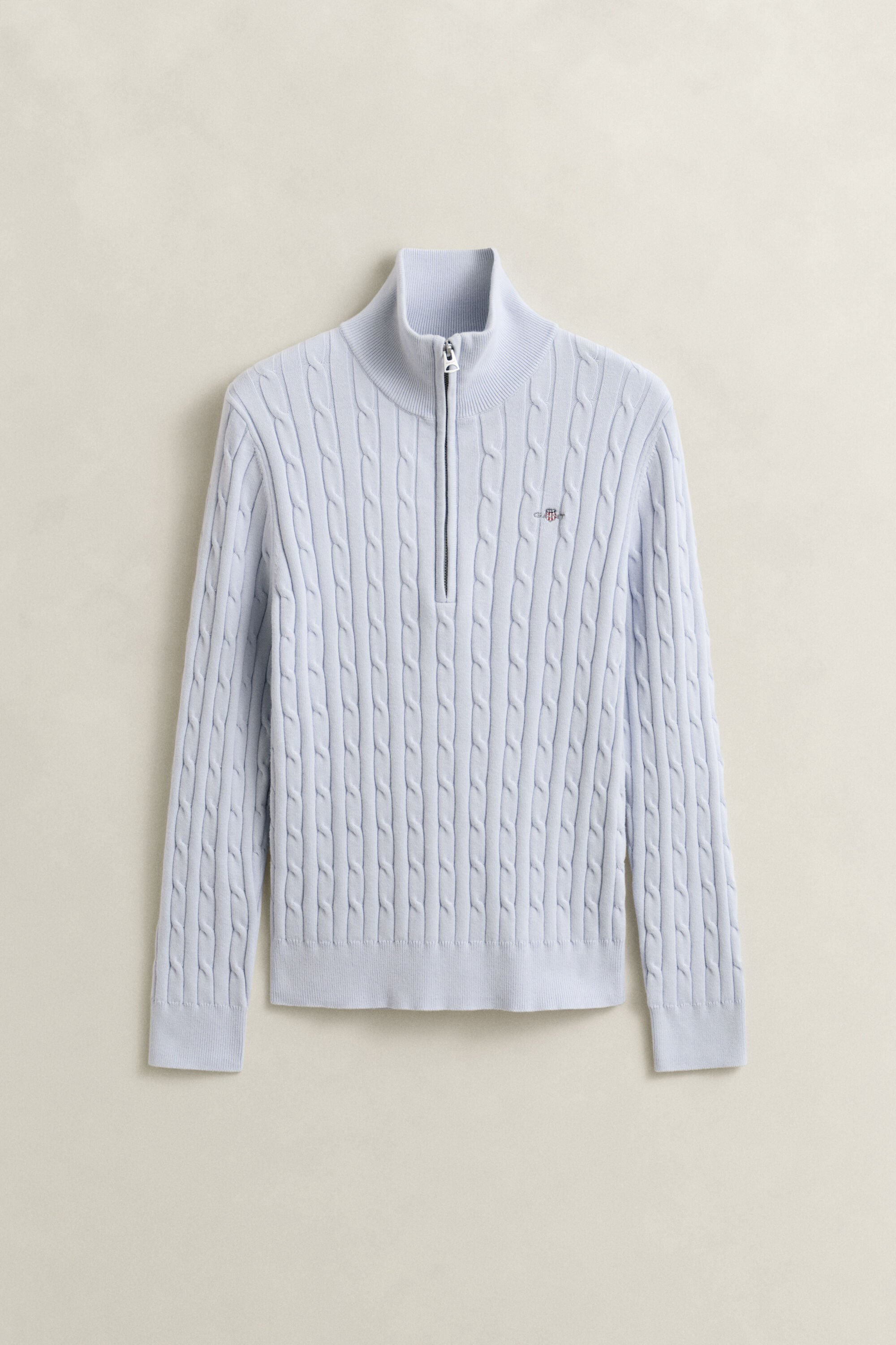 Kabelstrikket sweater med halv lynlås