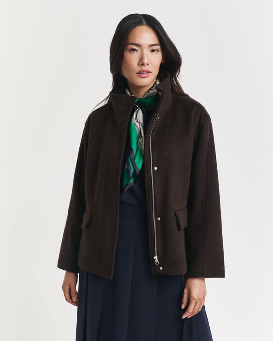 Kort uldjakke med lynlås