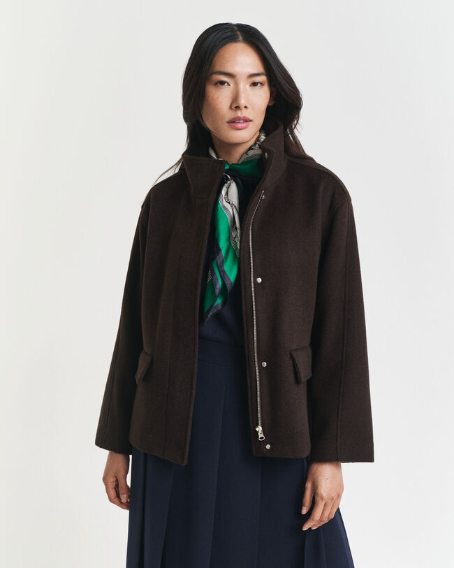 Kort uldjakke med lynlås