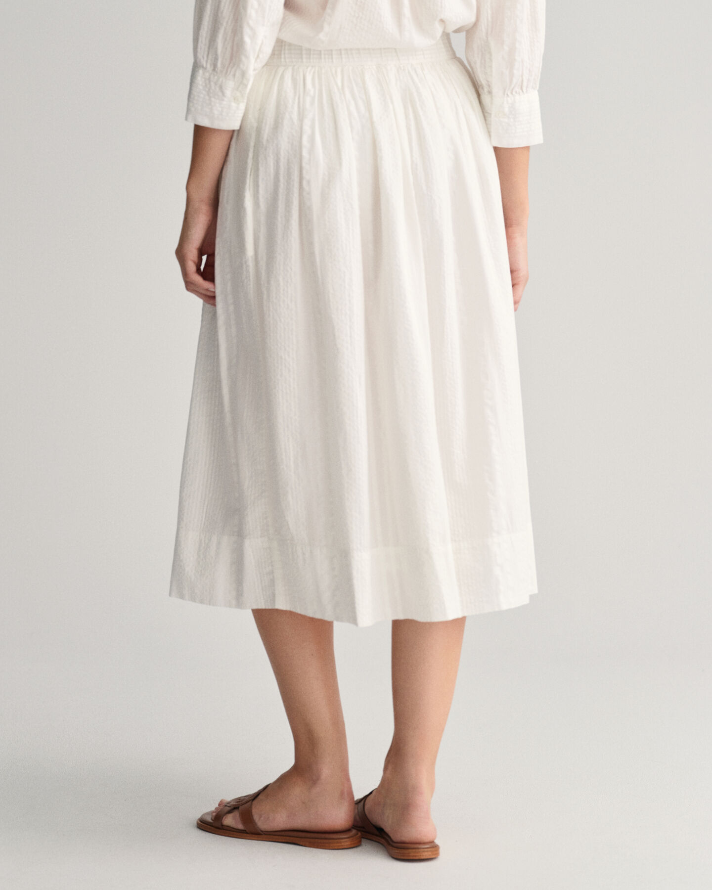 Seersucker-stribet pull-on nederdel