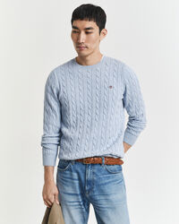 Crewneck sweater af bomuld med kabelstrik