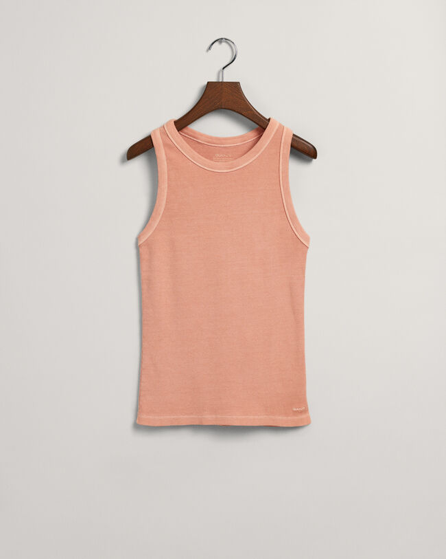 Sunfaded ribstrikket tank-top med høj hals