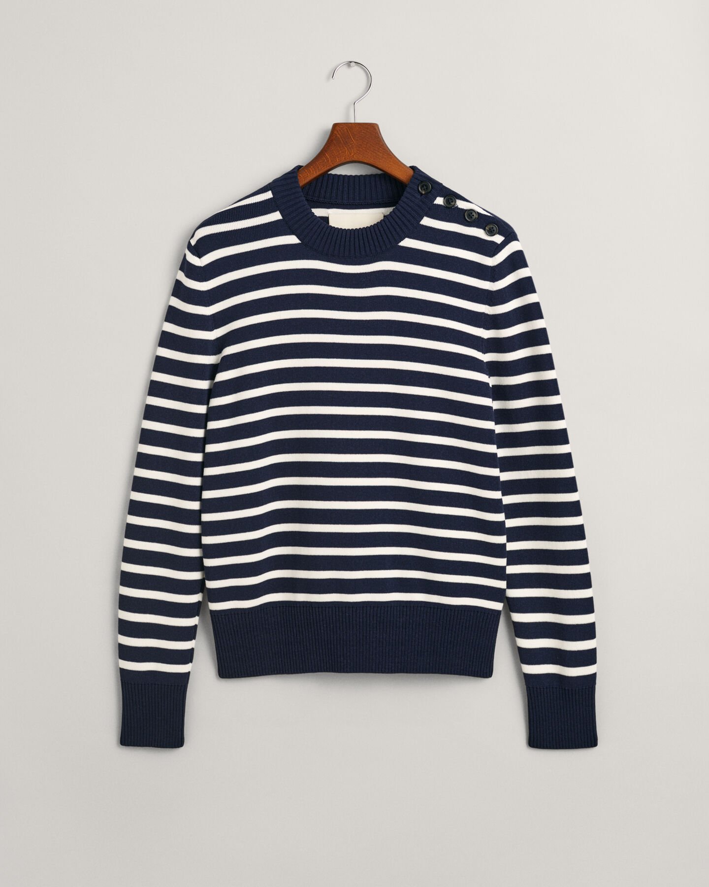 Bretonstribet glansfuld crewneck sweater i bomuld