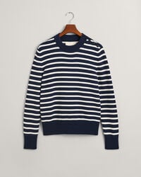 Bretonstribet glansfuld crewneck sweater i bomuld