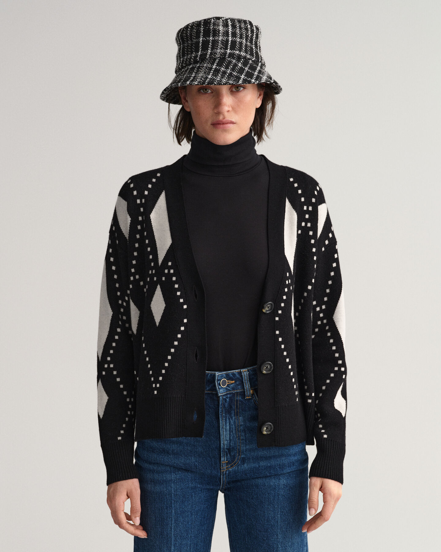 Argyle cardigan med V-hals