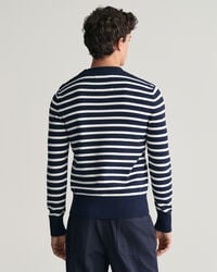 Bretonstribet glansfuld crewneck sweater i bomuld