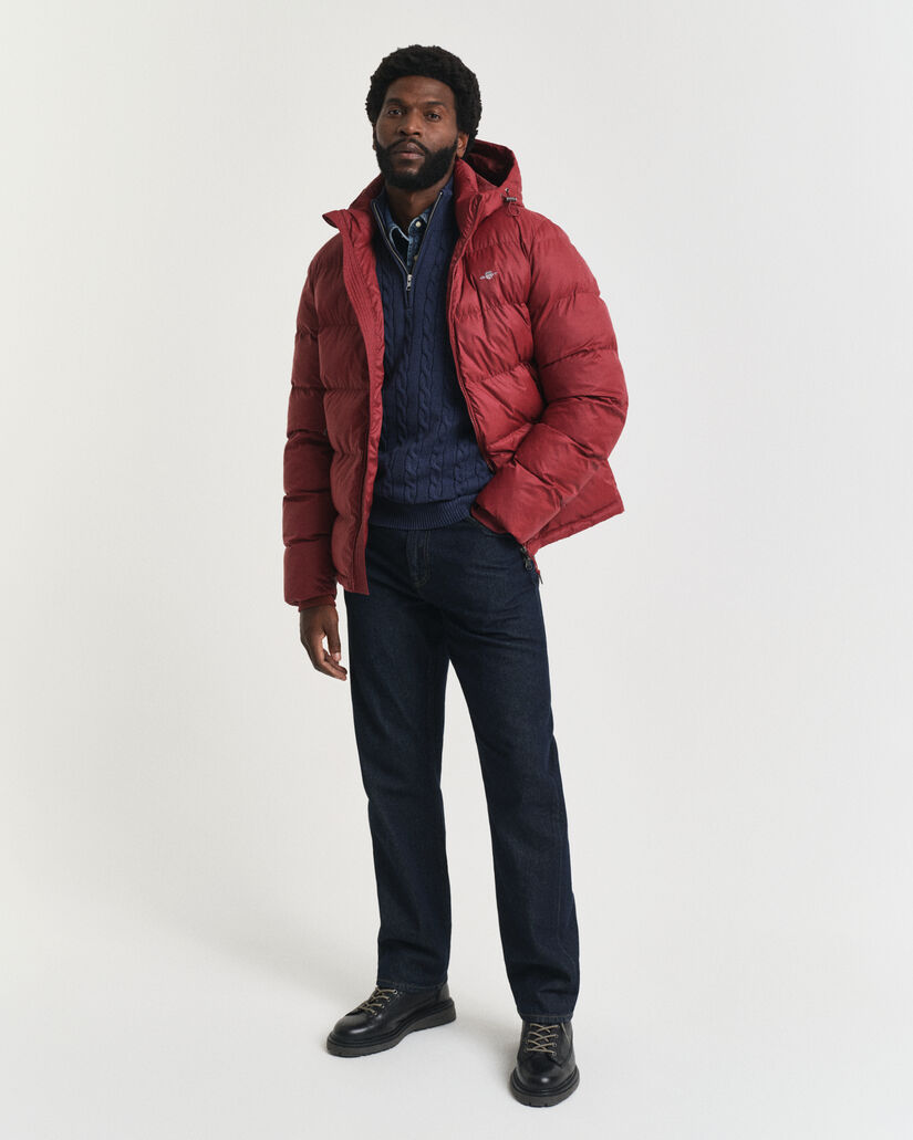 Kabelstrikket sweater af bomuld med halv lynlås