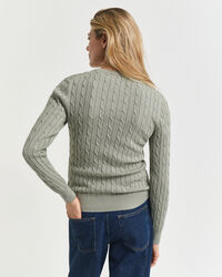 Crewneck sweater af strækbomuld med kabelstrik