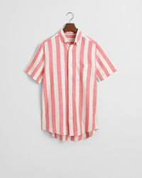 Regular fit stribet skjorte af h&oslash;r og bomuld med korte &aelig;rmer