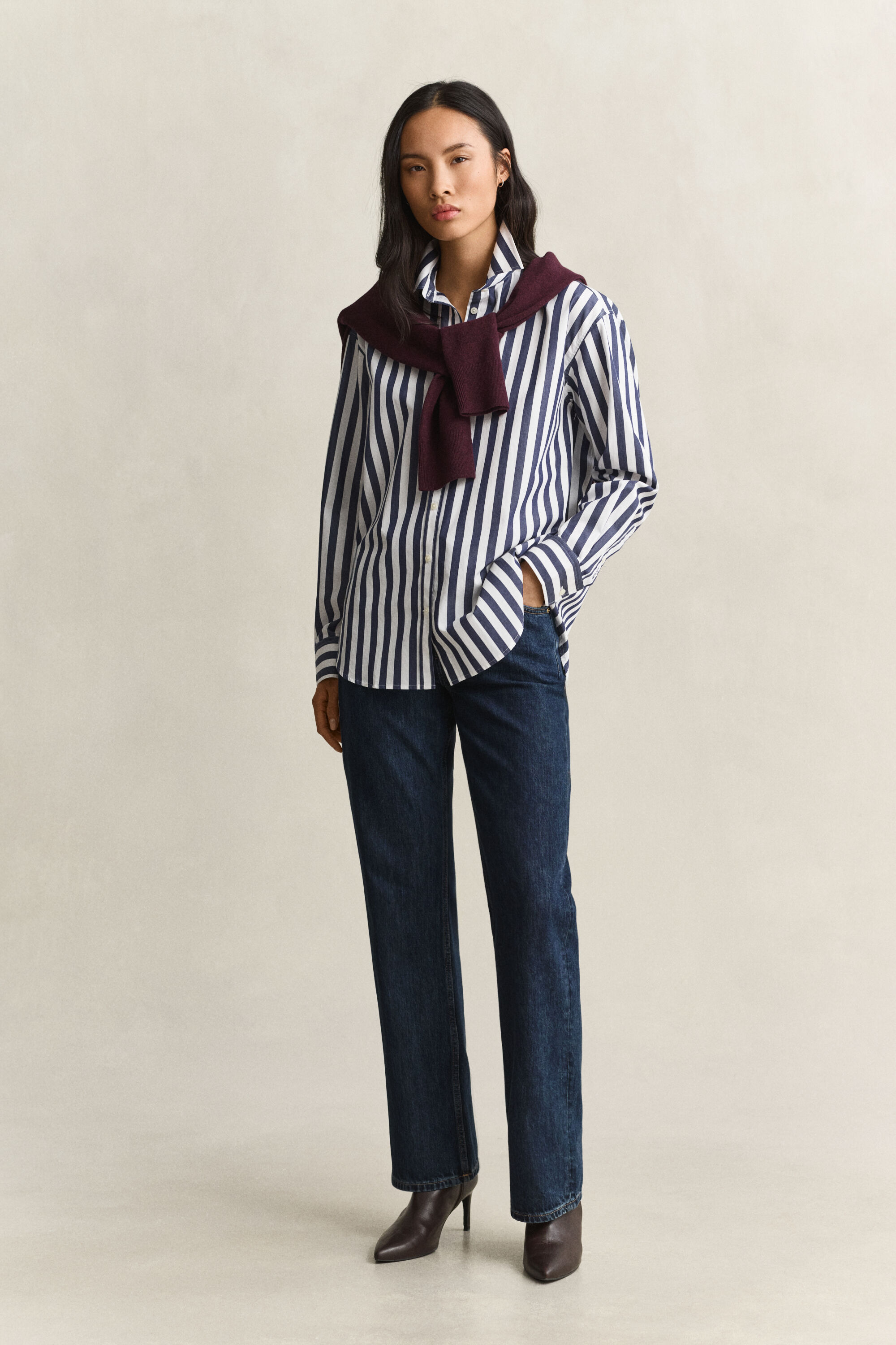 Relaxed poplin skjorte med striber