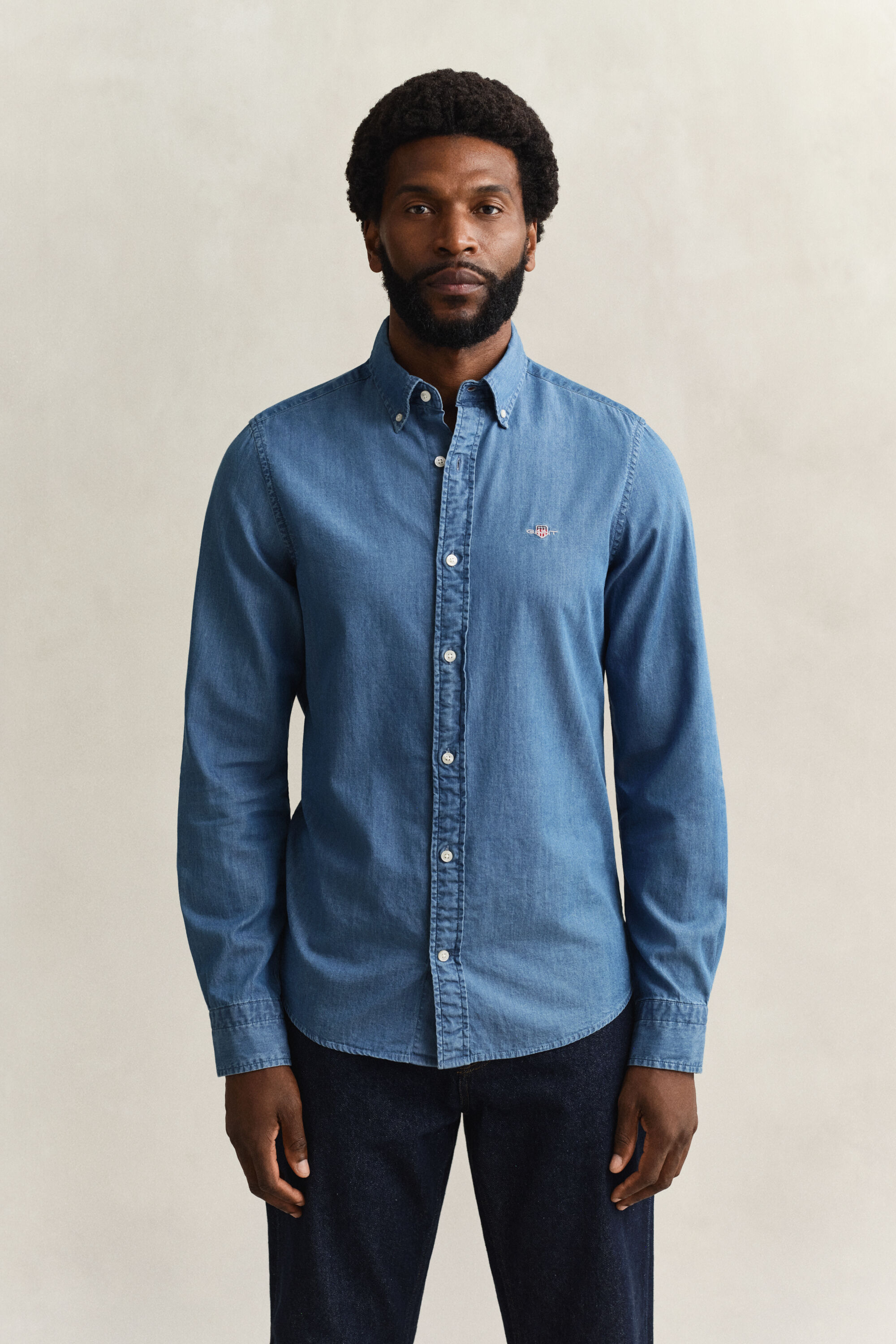 Slim fit indigo-skjorte