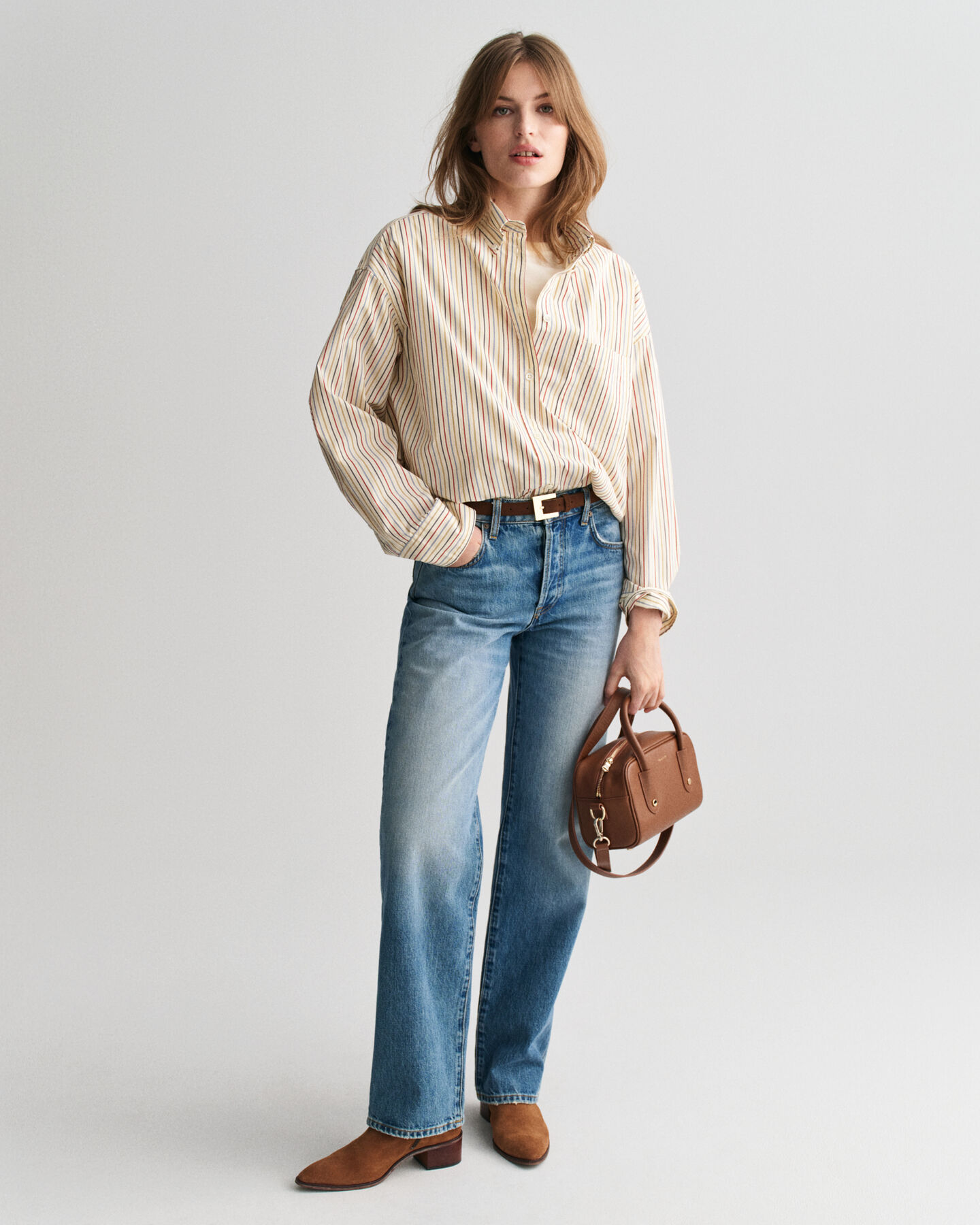 Oversize poplinskjorte med striber