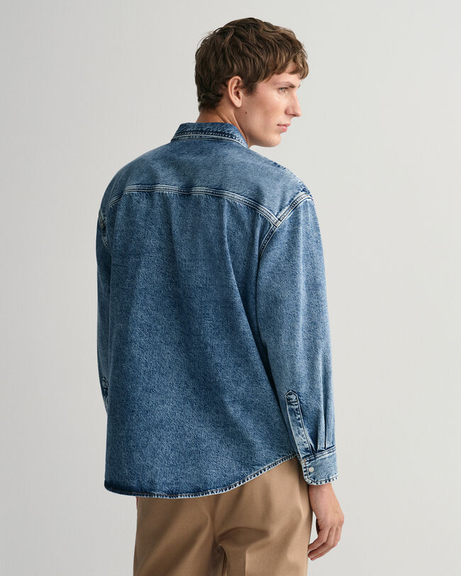 Oversized tung vasket denim-skjorte
