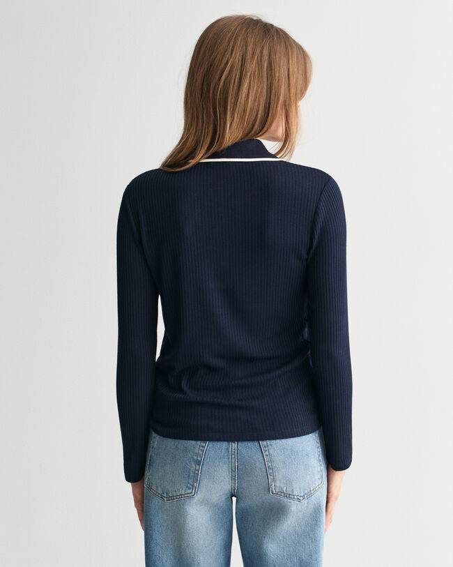 Ribstrikket langærmet poloskjorte