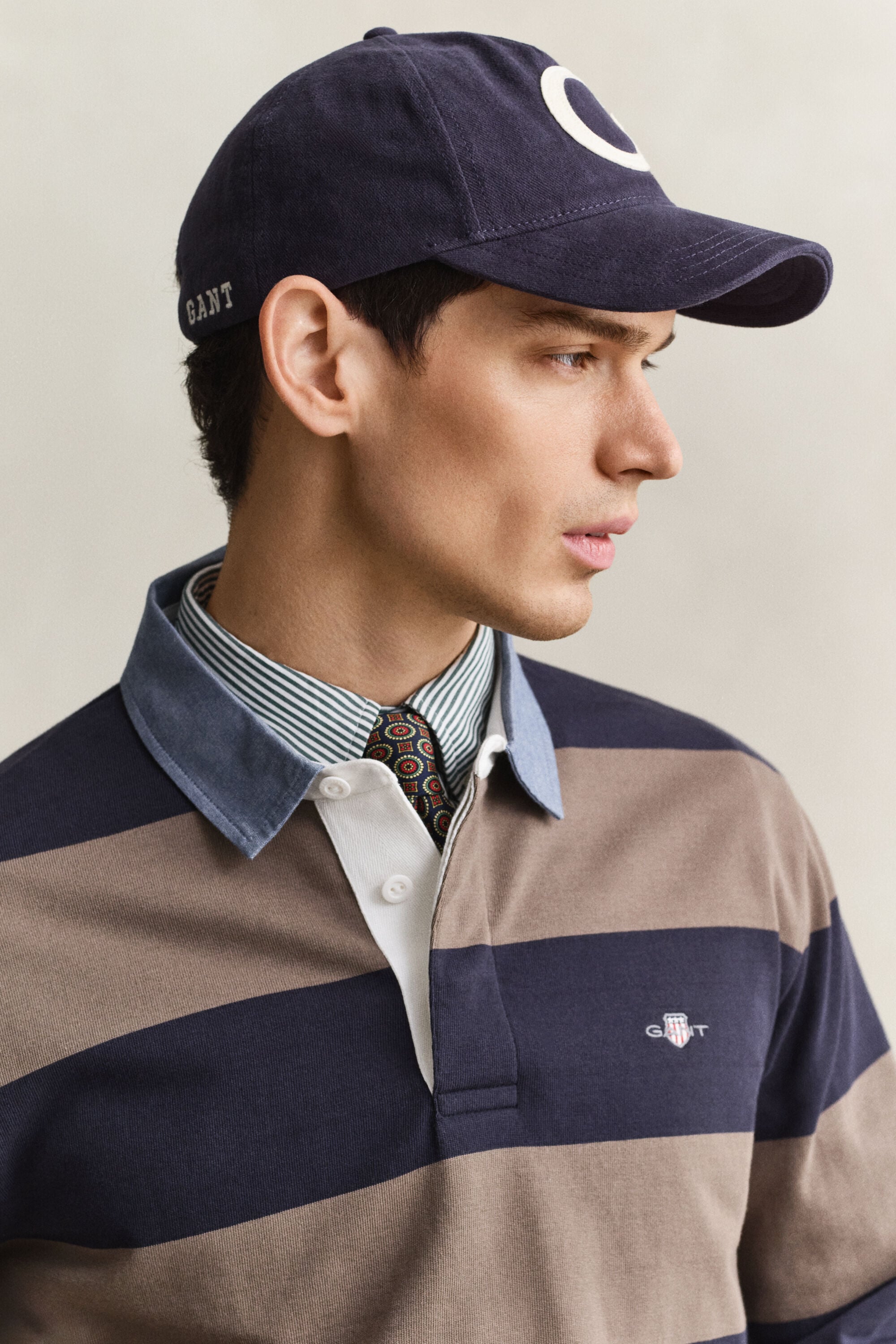 Stribet Heavy Rugger med krave i chambray