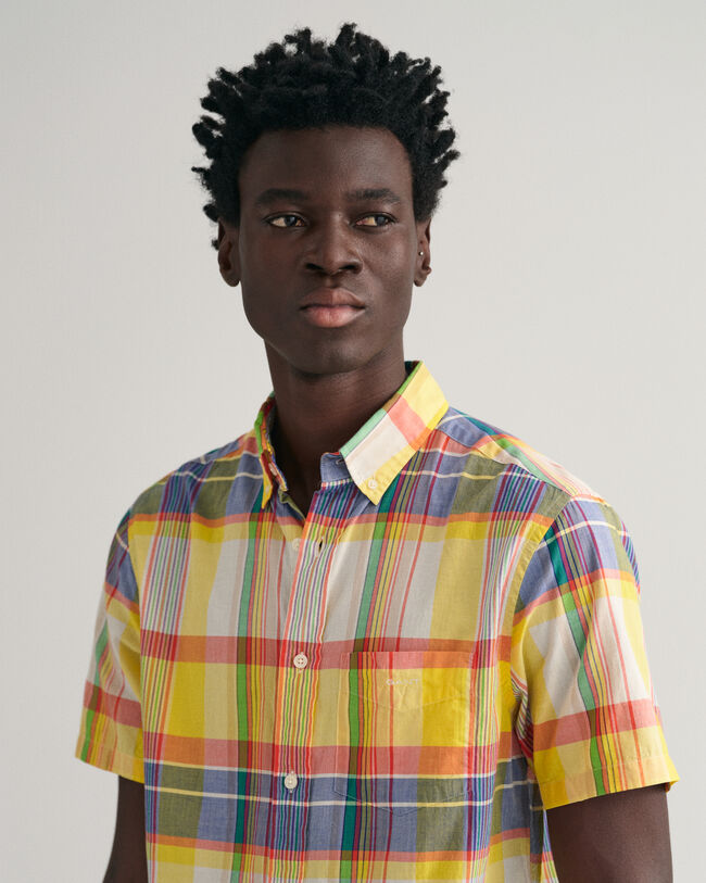 Regular fit madras-skjorte med korte &aelig;rmer
