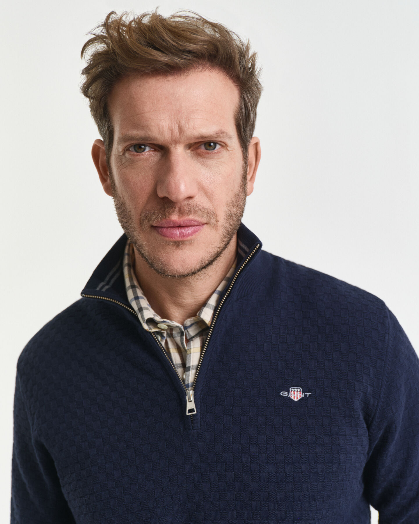 Sweater med mikrotekstur og halv lynlås