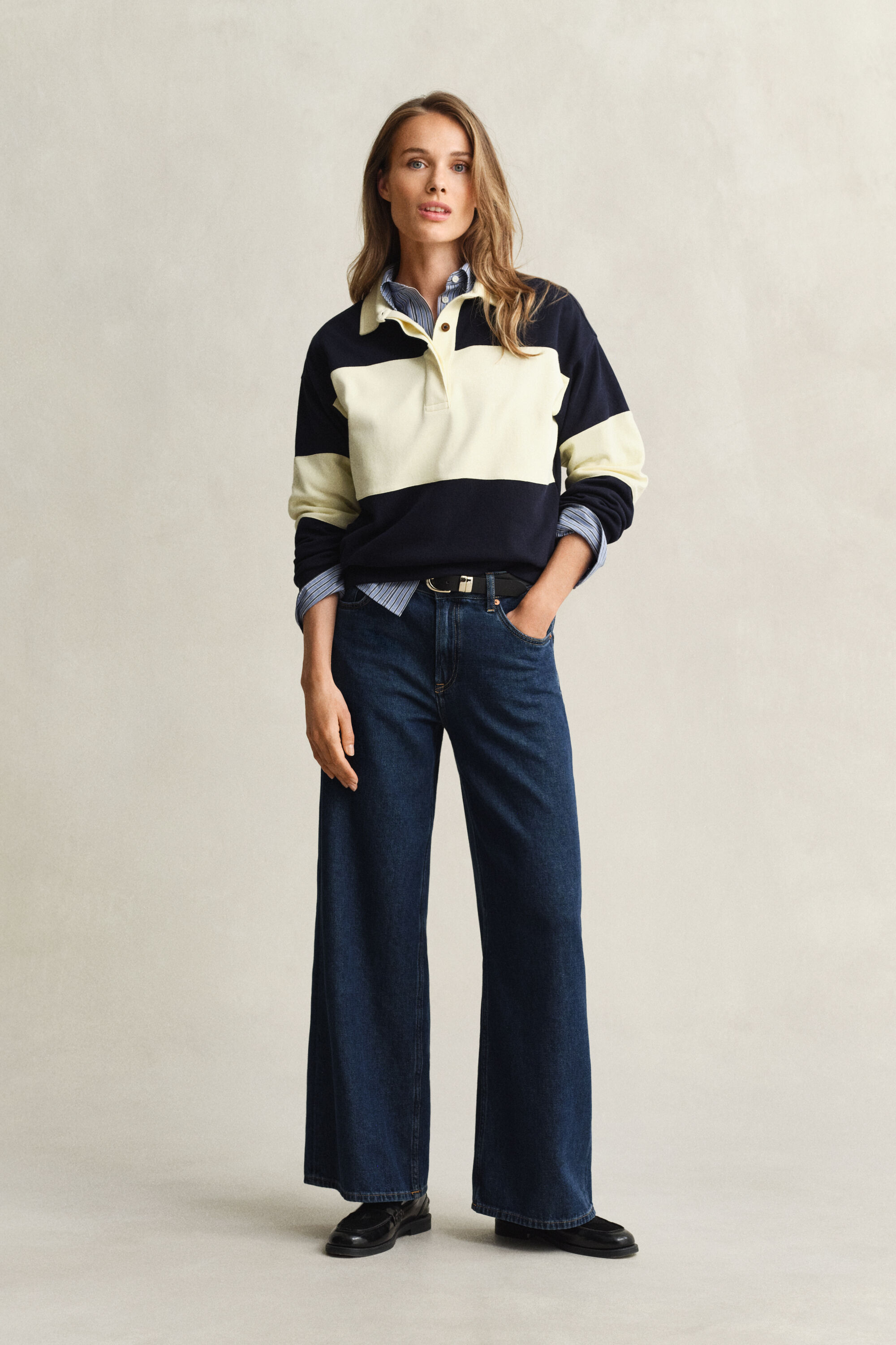 Piqué Rugger med struktur og farveblokke