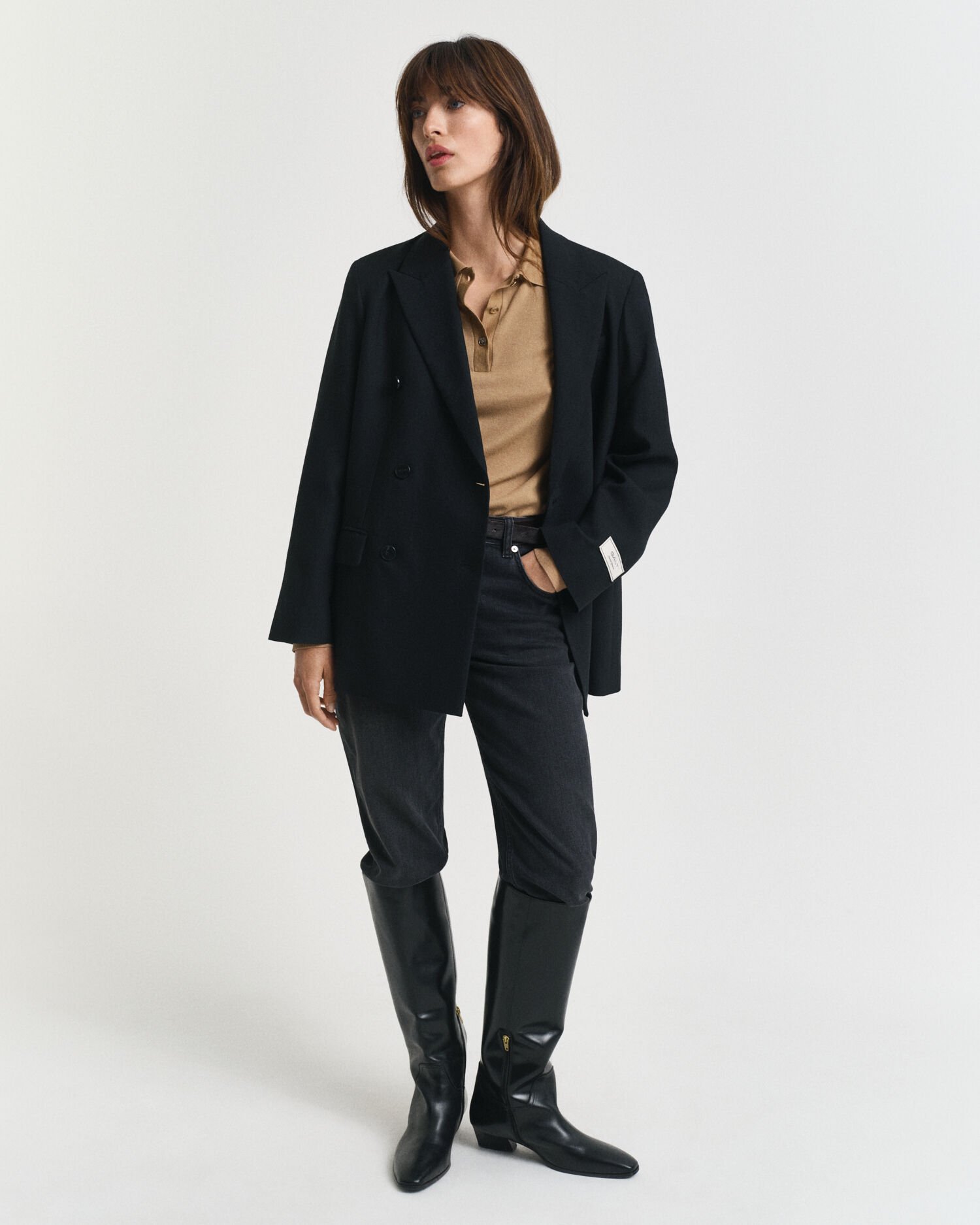 Sømløs langærmet poloskjorte med knapper