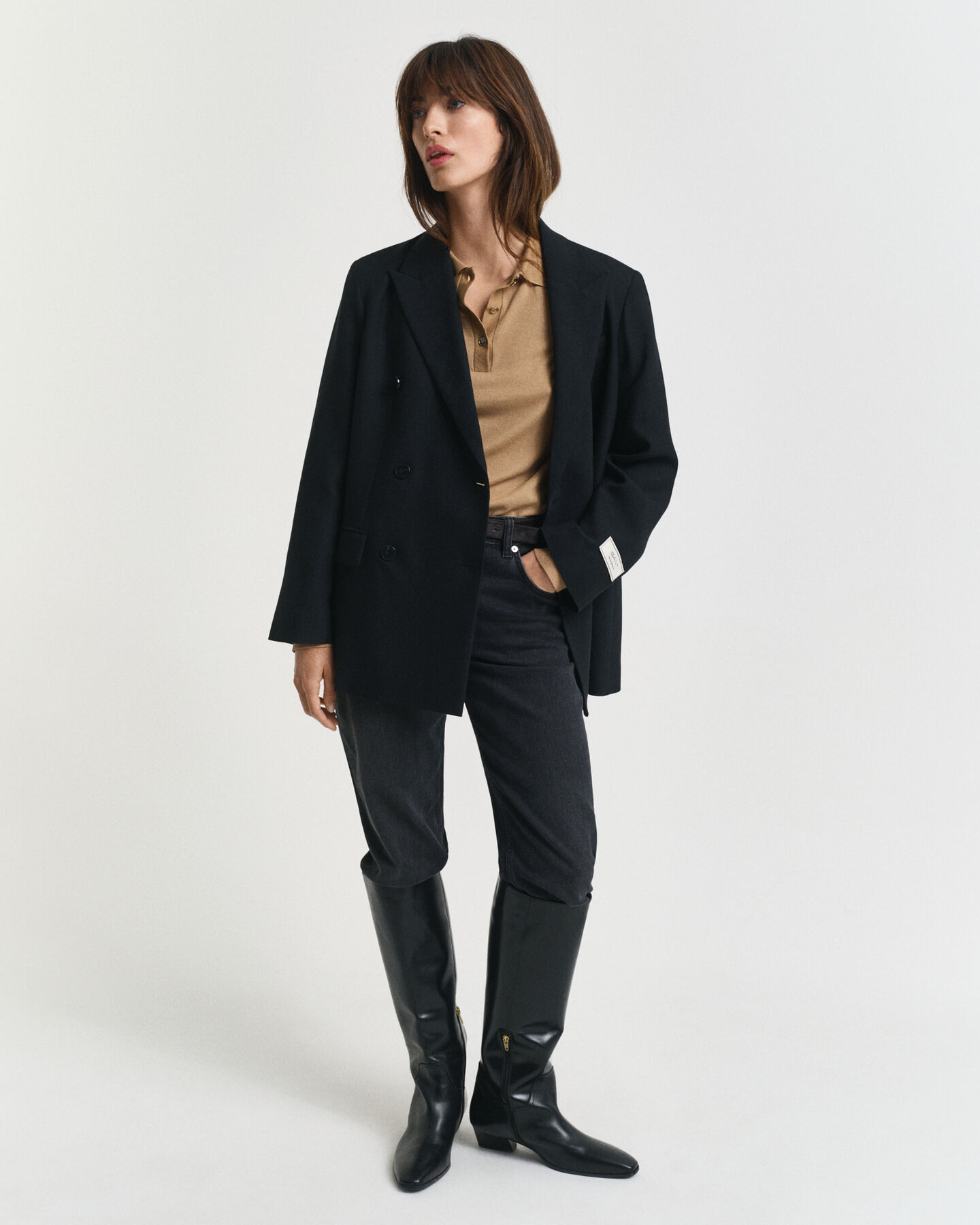 Sømløs langærmet poloskjorte med knapper