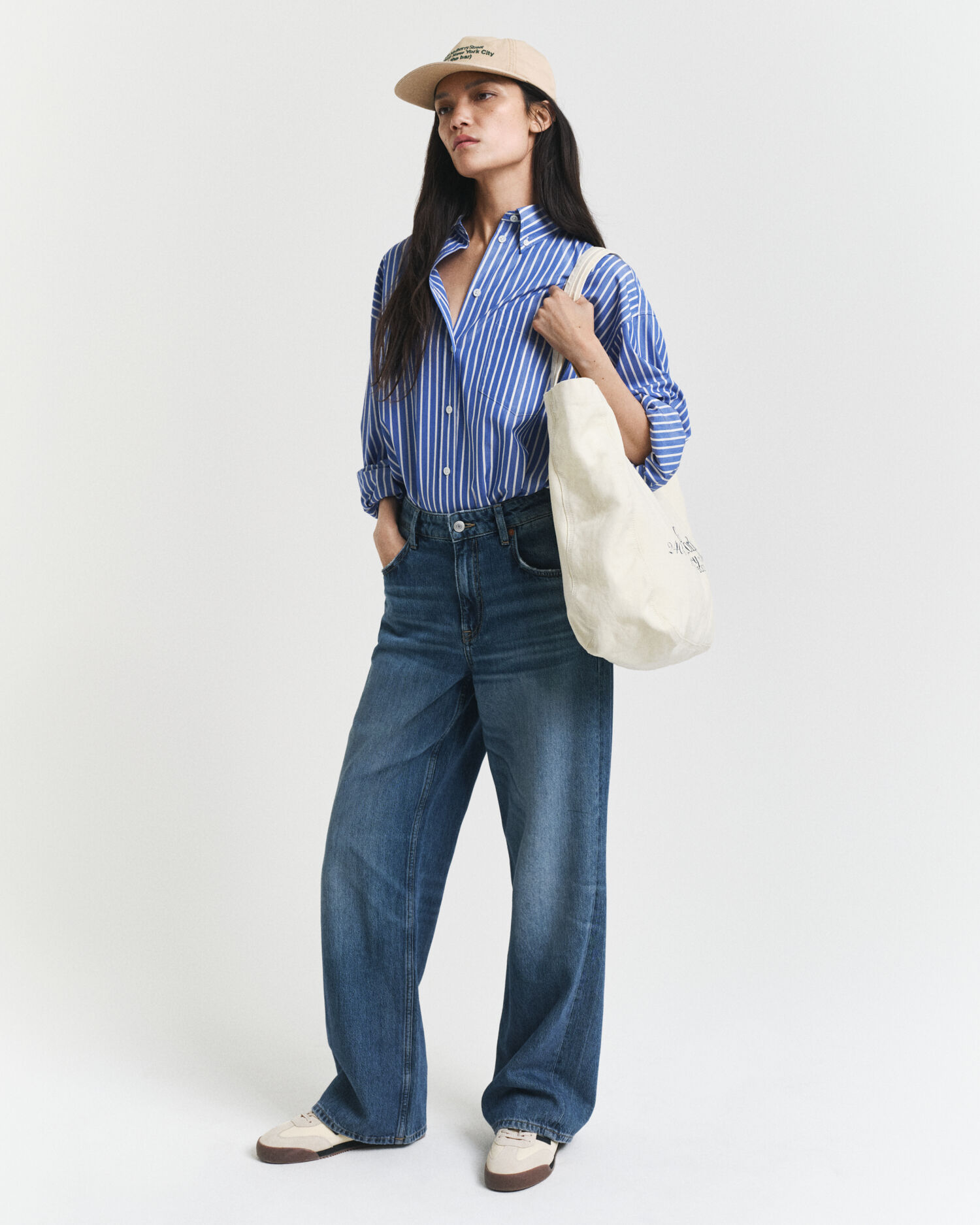 Oversize poplinskjorte med striber