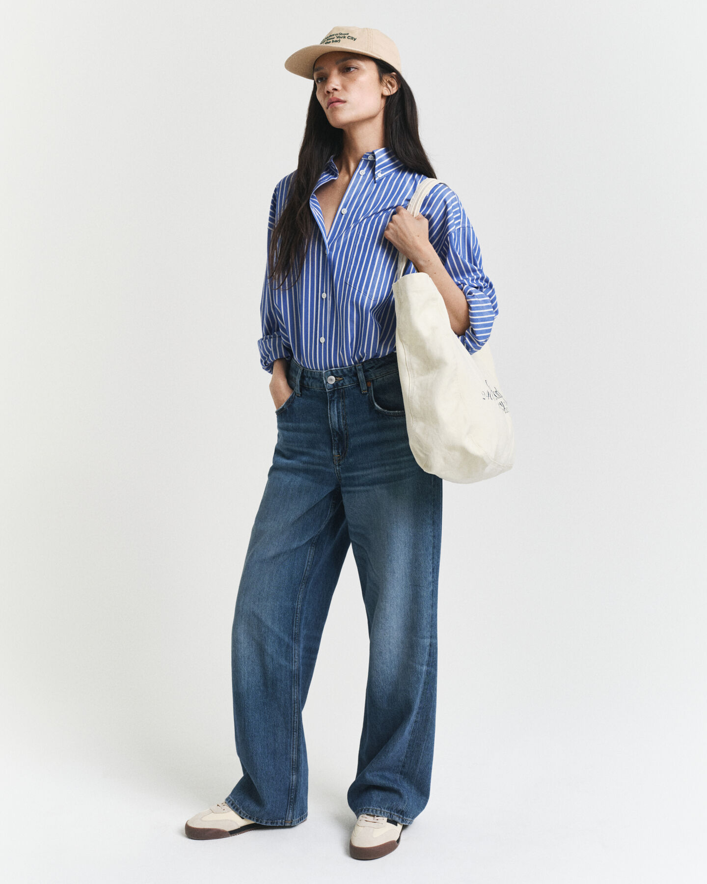 Oversize poplinskjorte med striber