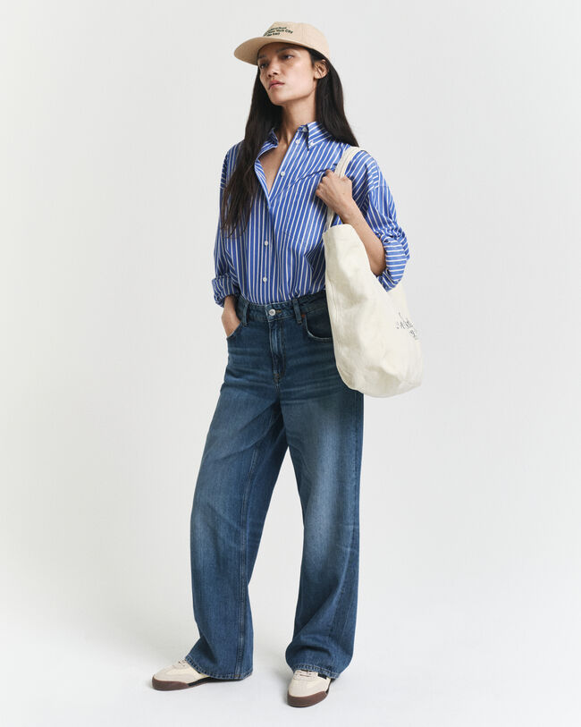 Oversize poplinskjorte med striber