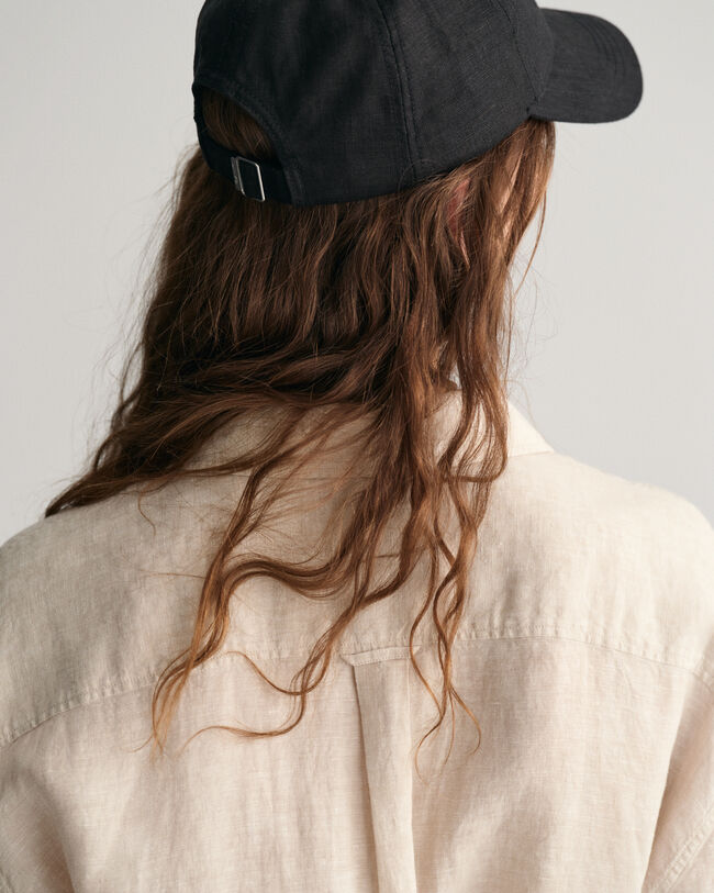 Skjortekjole af hør med korte ærmer