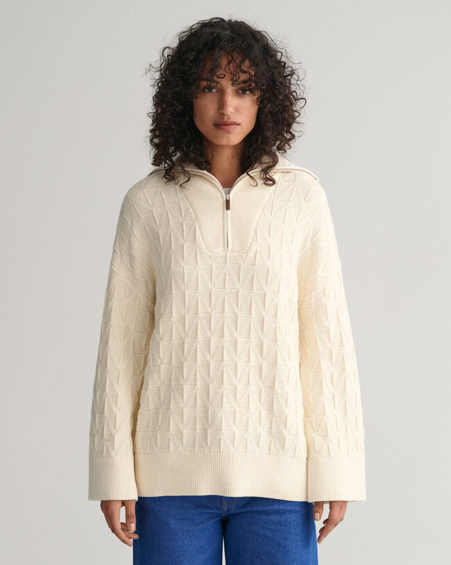 Sildebensmønstret sweater med halv lynlås