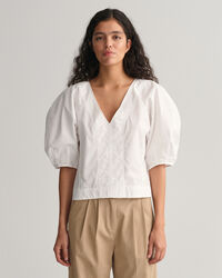 Top med ballonærmer og V-hals