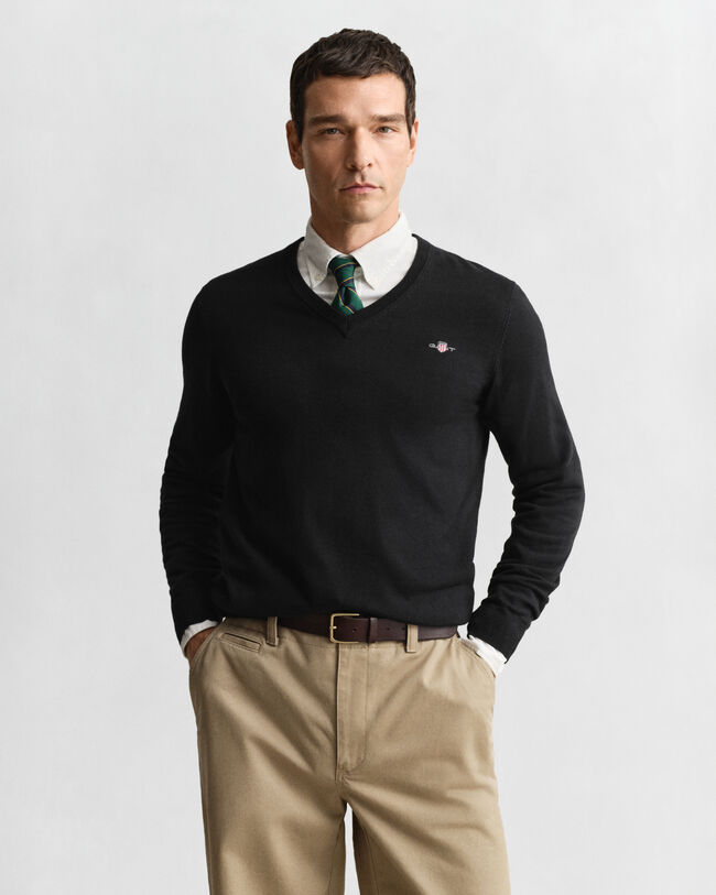 Klassiske sweater i bomuld med V-hals