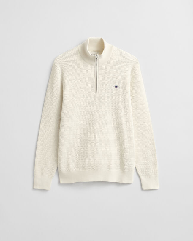 Mini kabelstrikket sweater med halv lynl&aring;s