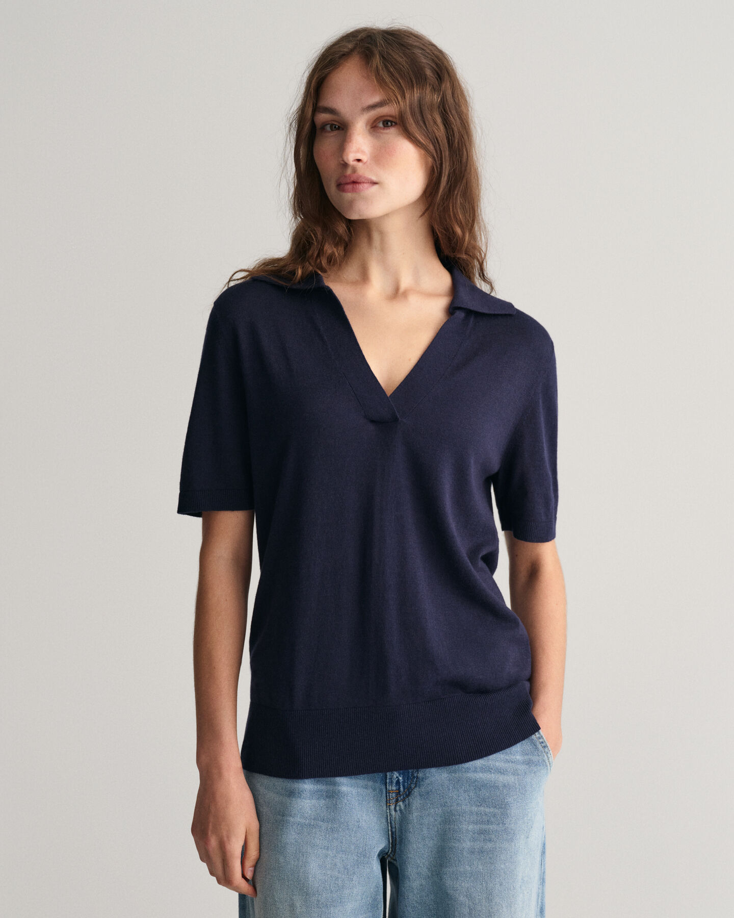 Fint strikket Rugger med korte &aelig;rmer