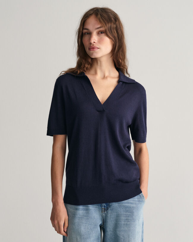 Fint strikket Rugger med korte &aelig;rmer