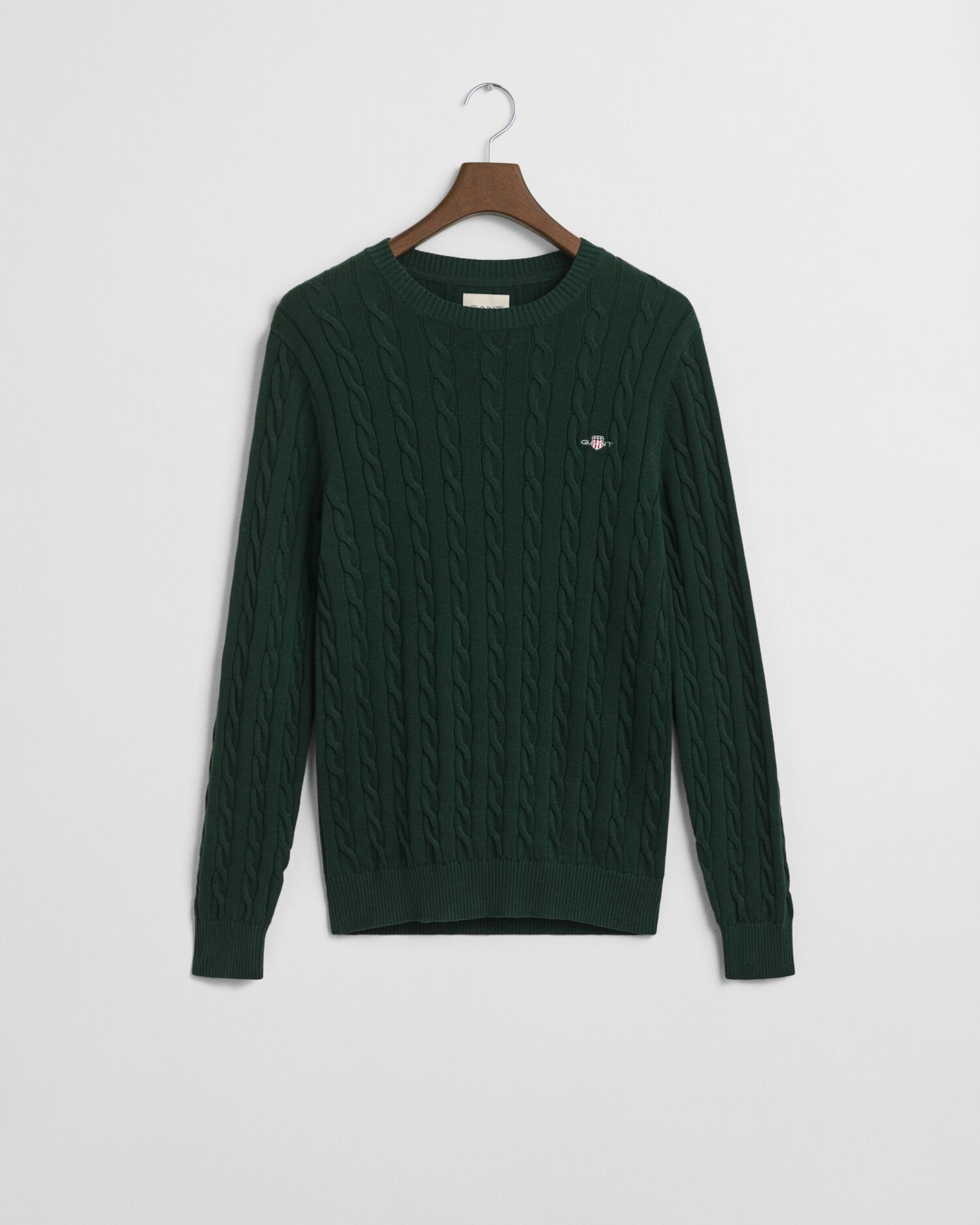 Crewneck sweater af bomuld med kabelstrik